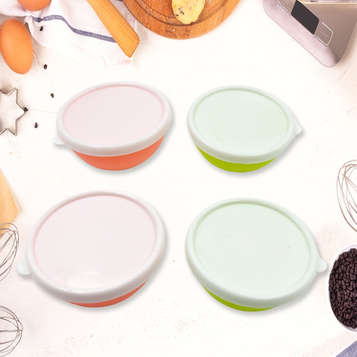 5558 Multipurpose Small Round Plastic Bowl / Katori With Lid, Microwave Safe Reusable Lightweight Bowl, Dishwasher Safe Chutney Bowl (4 Pcs Set) 5558 Multipurpose Small Round Plastic Bowl / Katori With Lid, Microwave Safe Reusable Lightweight Bowl, Dishwasher Safe Chutney Bowl (4 Pcs Set)